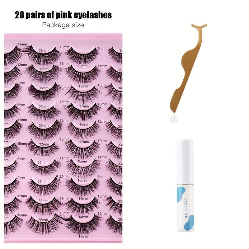 Lash Extension Kit 20 Pairs Natural Look False Eyelashes Applicator Adhesive