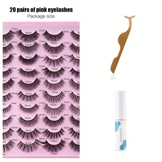 Lash Extension Kit 20 Pairs Natural Look False Eyelashes Applicator Adhesive