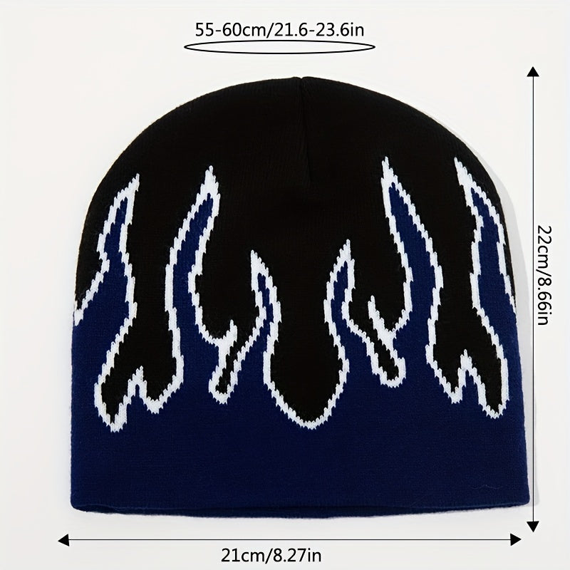 Flame Jacquard Hip Hop Unisex Knit Hats Elastic Skull Cap