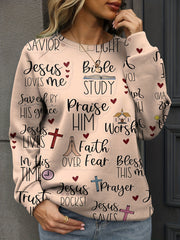 Jesus Letter Printed Sweatshirt Crew Neck Long Sleeve