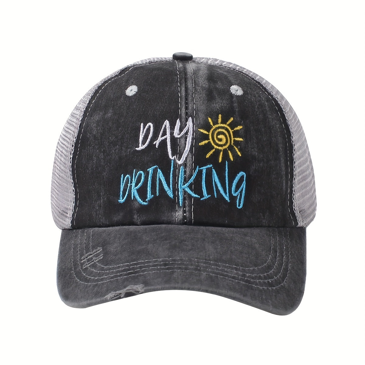 Vintage Distressed Embroidery Trucker Hat Adjustable Baseball Cap