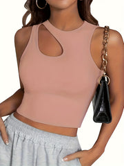 Hollow Out Tank Top Sleeveless Crew Neck Lingerie