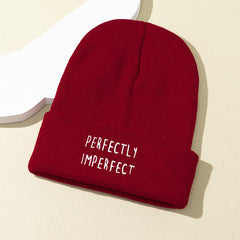 Perfectly Imperfect Embroidery Knit Cap Beanie Warm Winter Hat