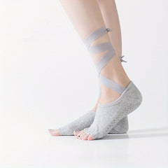 Lace Up Five Toe Yoga Socks Non-slip Open Toe Socks