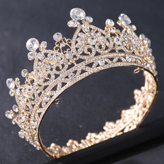 Baroque Crystal Golden Round Crowns King Queen Crown Tiara For Women