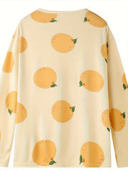 Fruit Print Pajama Set Long Sleeve Top & Pants Women's Sleepwear