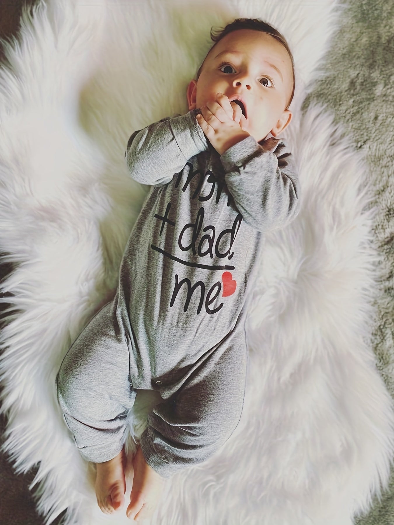 Alphabet Heart Print Button Long Sleeve Baby Onesie Romper