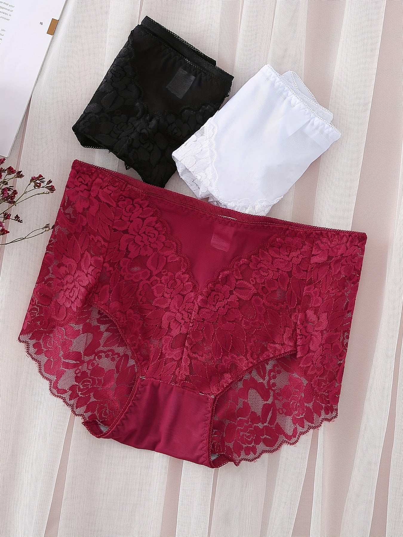 3 Pack Plus Size Floral Jacquard High Stretch Panties Set