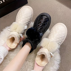 Women's Quilted Winter Snow Boots with Pom Poms