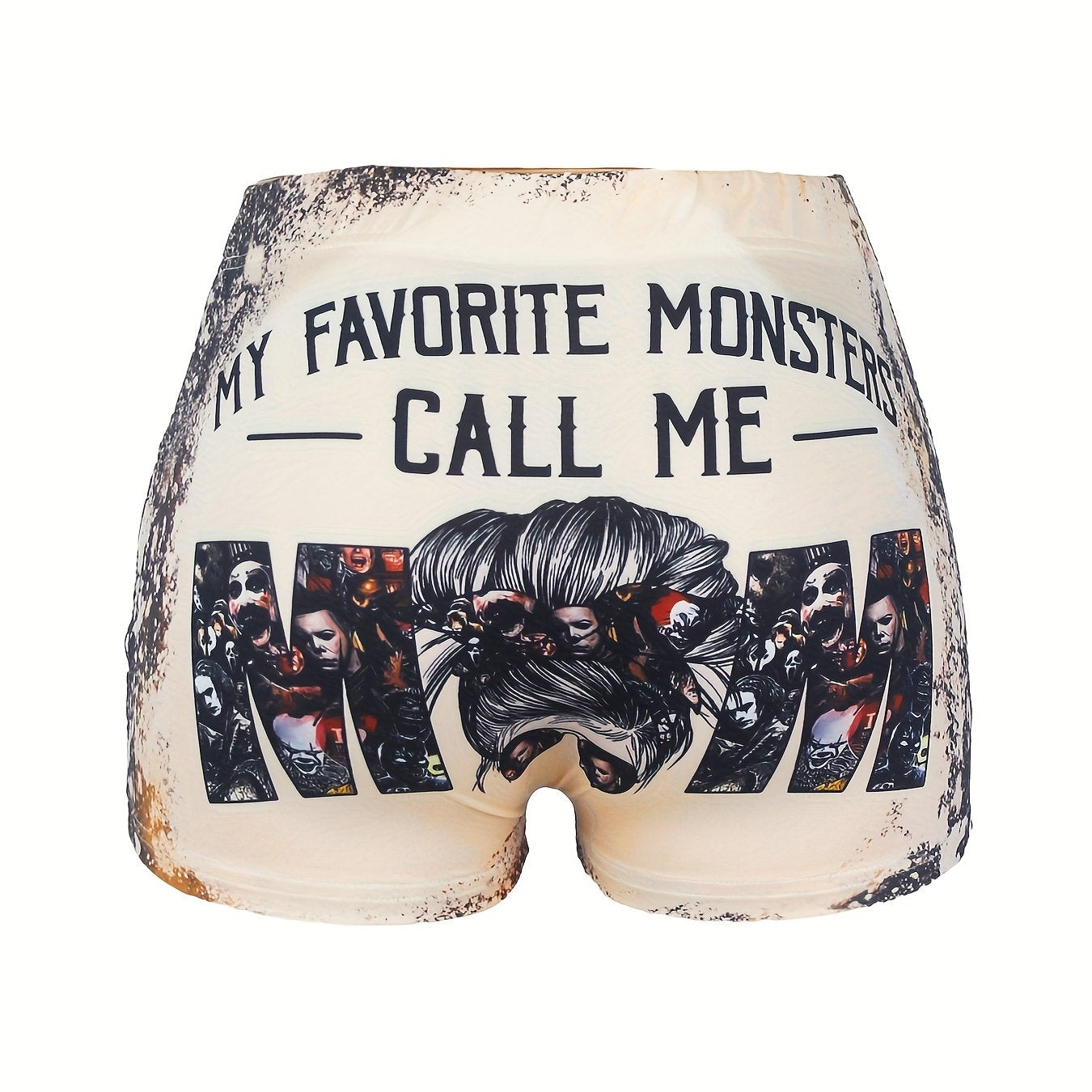 Plus Size Sexy Shorts Women's Plus Art Letter & Monster Print
