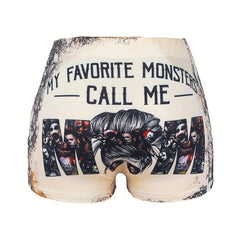 MOM & Graphic Print Skinny Shorts Casual Shorts For Women