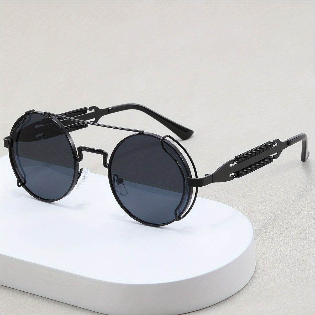Steampunk Top Bar Round Sunglasses Metal Spring Temple UV400