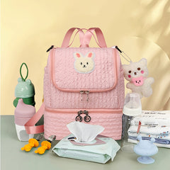 Stylish Pink Diaper Bag with Patch Nylon Soft Shell Zip Closure