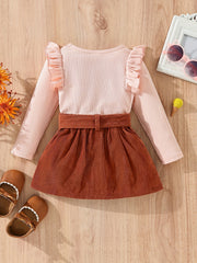 Toddler Girls Ribbed Knit Top & Belted Skirt Set