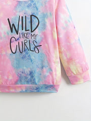 Girls Wild Like My Curls Tie Dye Graphic Crew Neck Top