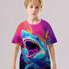 Shark Doodle 3D Print T-shirt Hip Hop Street Sports Casual Tops