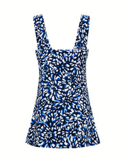 Floral Print V Neck One Piece Swimsuit