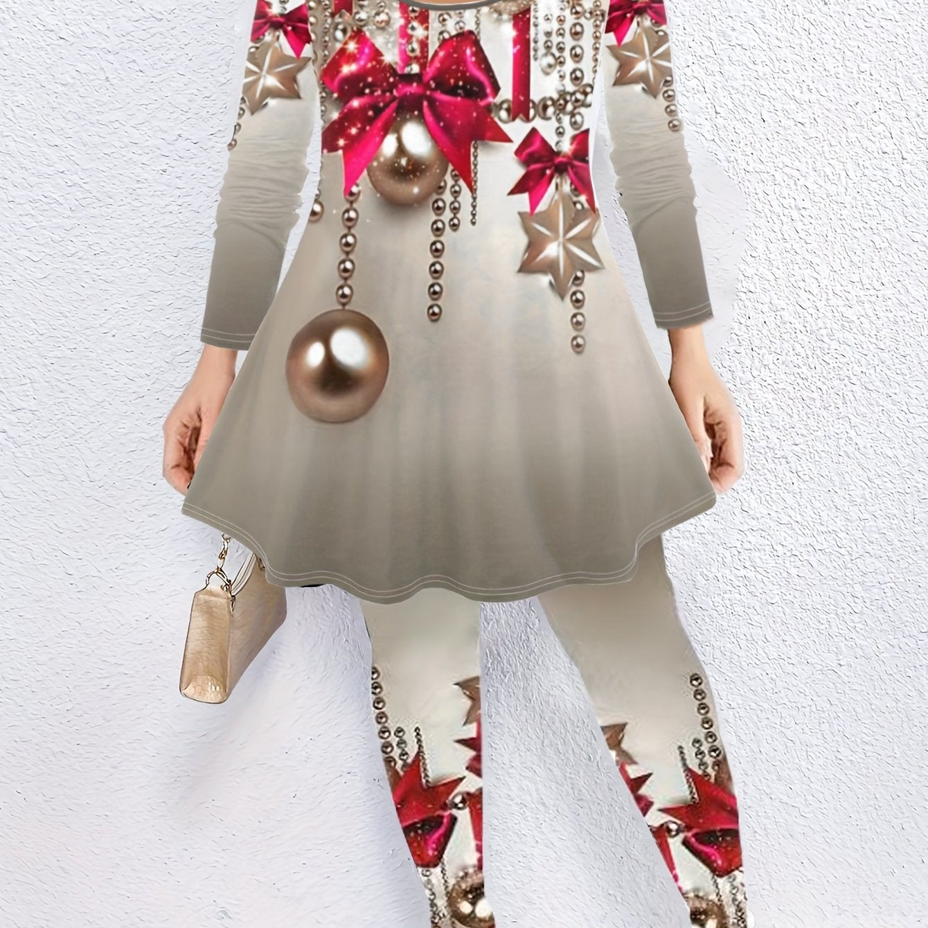 Women's Plus Ball & Bow Knot Tee & Leggings Outfits Set
