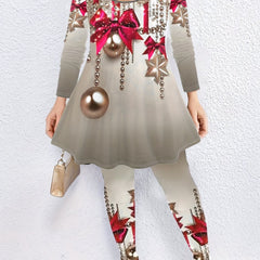 Women's Plus Ball & Bow Knot Tee & Leggings Outfits Set