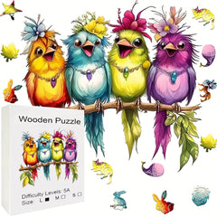 Colorful Bird Singing Wooden Jigsaw Puzzle - Brain Development Toy
