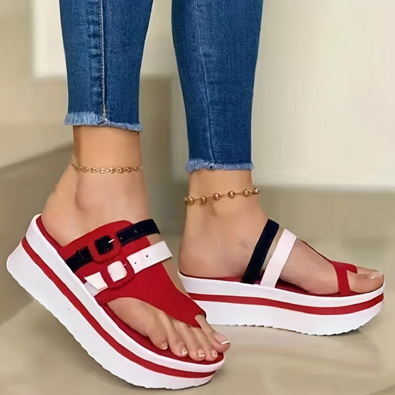 Women's Flat Slides Sandals Ankle Strap Buckle Thick Sole Summer Slippers