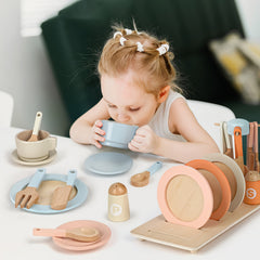 27pcs Wooden Tea Set Toy Kitchen Accessories