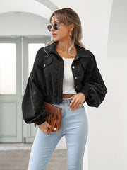 Casual Corduroy Crop Jacket Lantern Sleeve Loose Outerwear