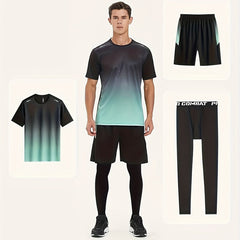 Men's Gradient T-shirt Active Shorts Leggings Set for Basketball Fitness