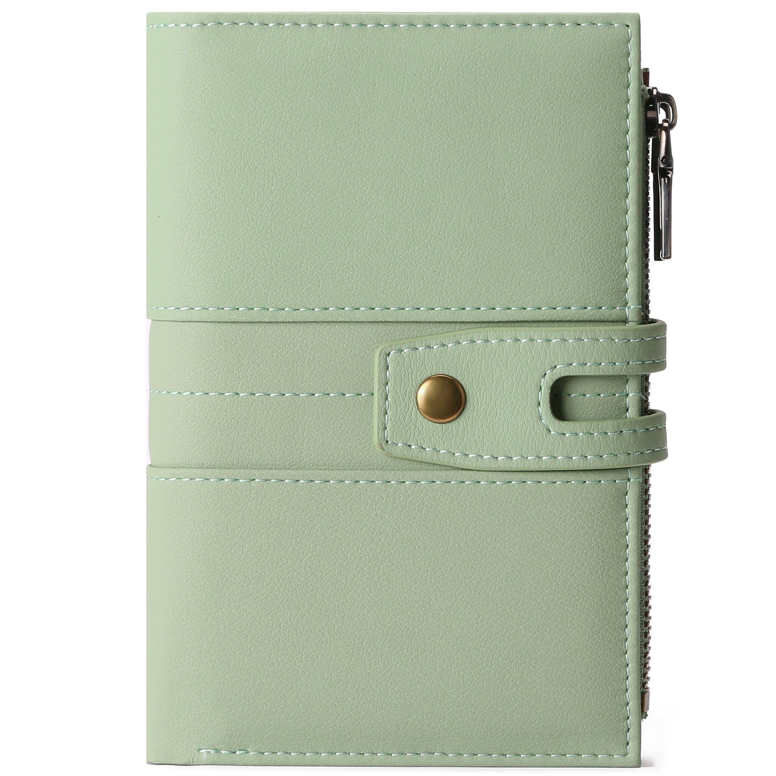 RFID Blocking Short Wallet Light Mint Green Snap Closure Zipper Coin Pocket