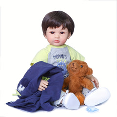 KEKEAIAI 24 Inch Reborn Boy Doll Silicone Vinyl Lifelike Soft Body with Wig Hair