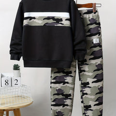 Boys' Outdoor Suit Crew Neck Sweatshirt & Camo Joggers Set