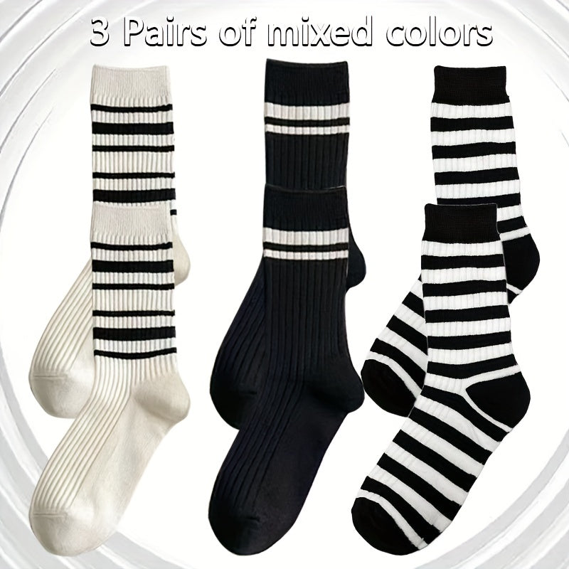 Striped Print Socks Comfy & Breathable All match Socks Women's Stockings