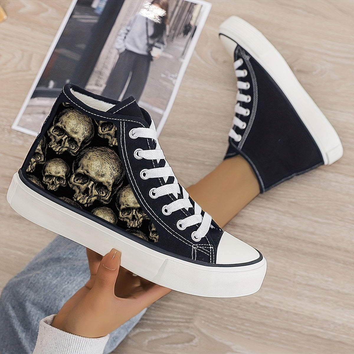 Skull Print Plush Lined Chunky Sneakers