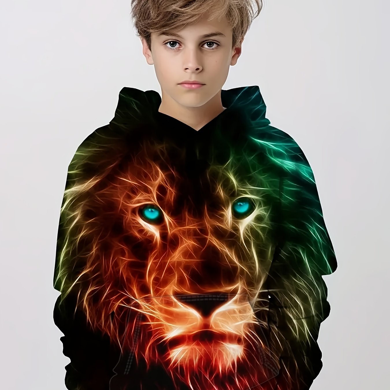 Stylish Lion 3D Print Boys Hooded Sweatshirt For Spring Fall Kids