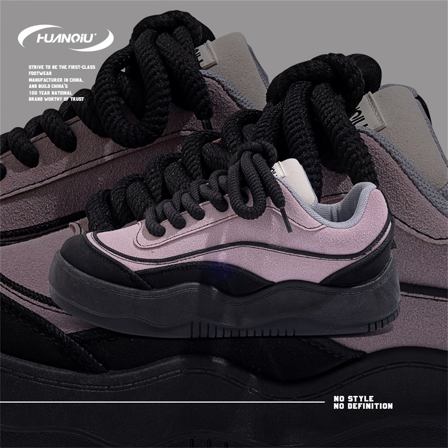 HUANQIU Women's Retro Board Shoes Thick Sole Round Toe Lace Up Sports Sneakers