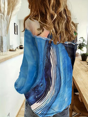 Painting Print Button Up Long Sleeve Shirt Top