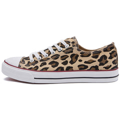 Leopard Print Flat Canvas Shoes Lace-up Non Slip Sneakers