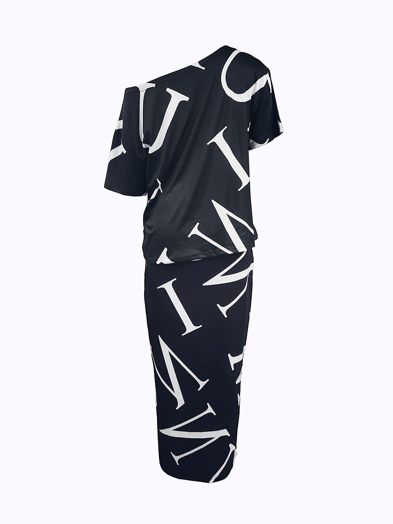 Letter Print Two piece Set Short Sleeve Tops & Skirts Outfits