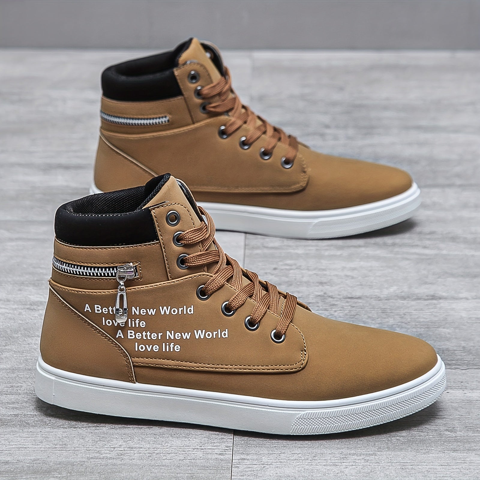 Men's High Top Lace up Sneakers with Zipper, Skate Shoes