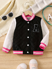 Girl's Block Letter Embroidery Varsity Jacket
