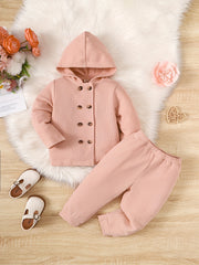 Toddler Girls Ribbed Casual Outfit Hooded Coat & Pants