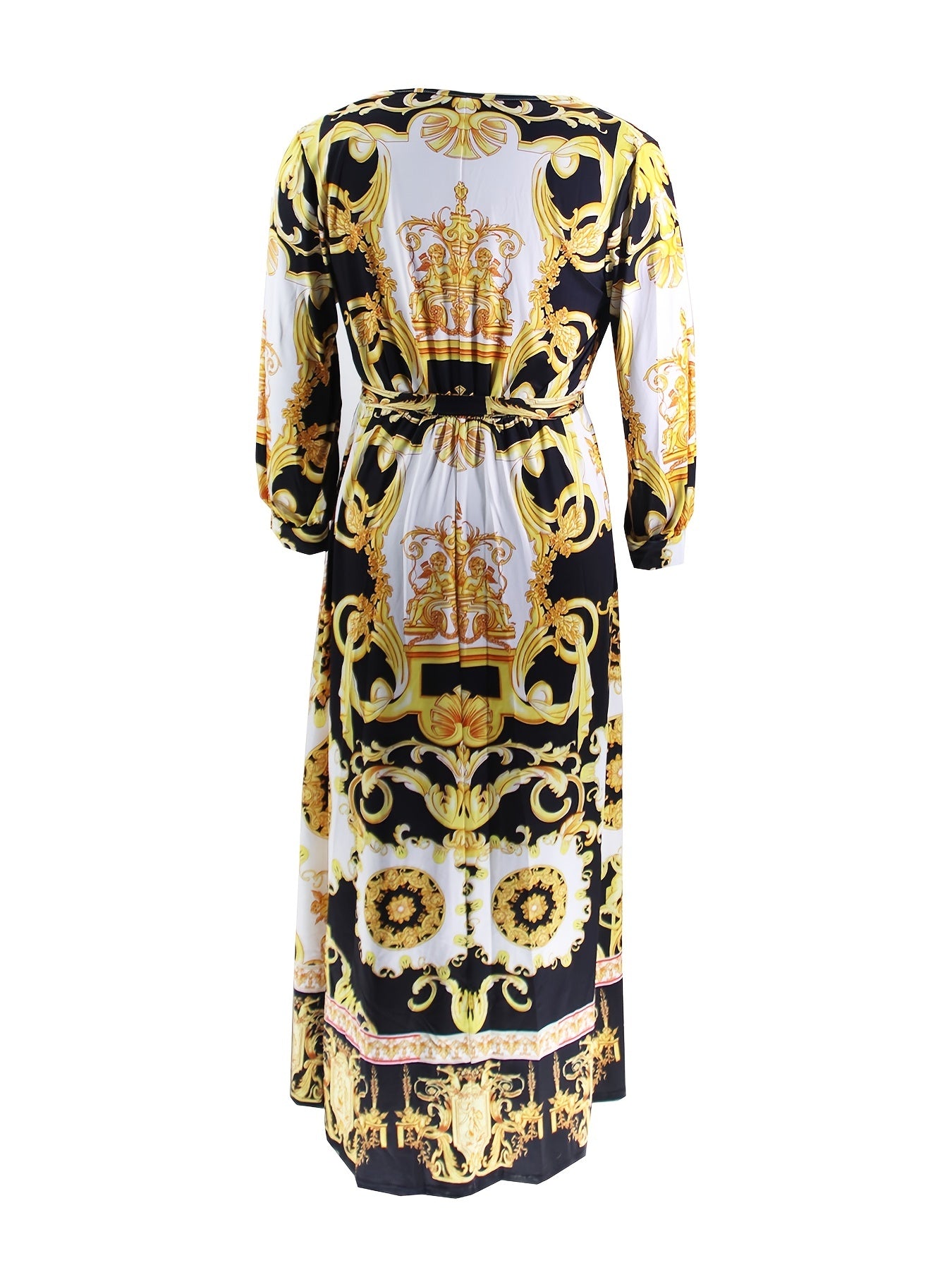 Baroque Print Maxi Dress With Belt