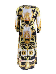 Baroque Print Maxi Dress With Belt