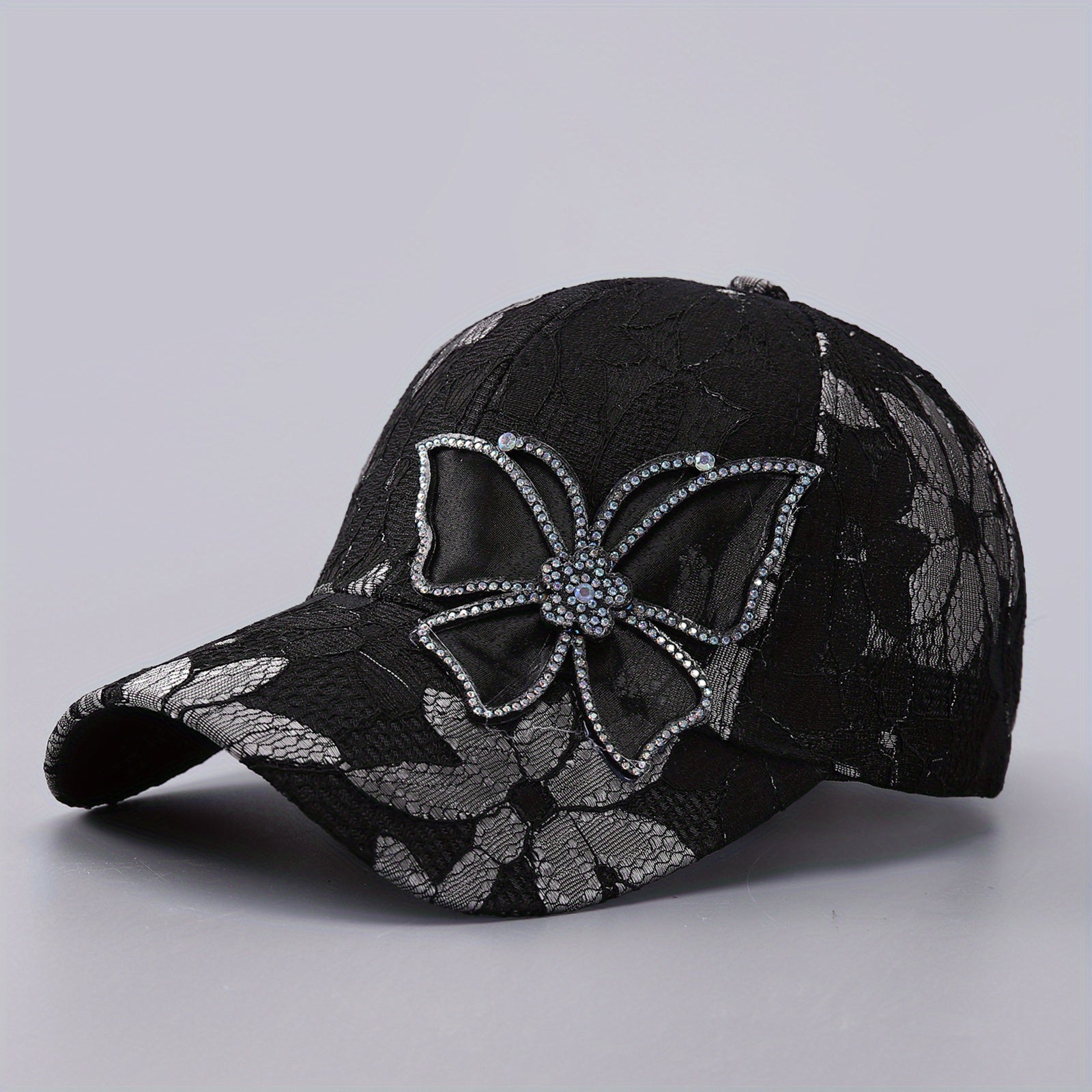 Flower Embroidery Baseball Cap Rhinestone Butterfly Patch Sunshade Dad Hat