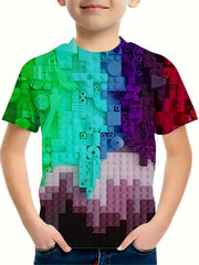 Boys Gradient Blocks Graphic T Shirt 3D Digital Print Casual Tee
