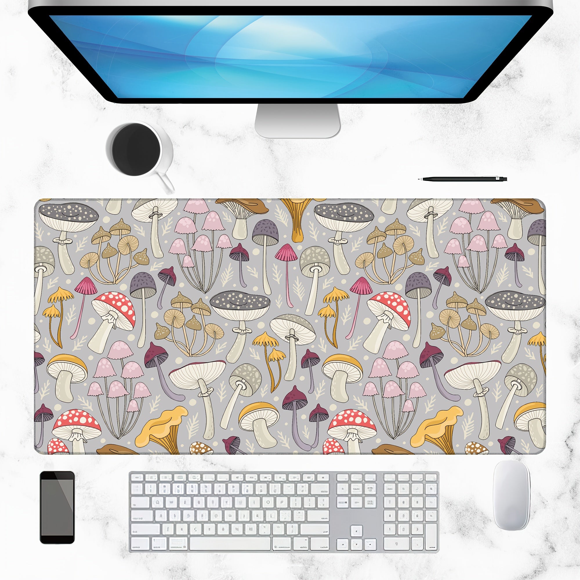 Colorful Mushrooms Gaming Desk Mat, Extended Mouse Pad