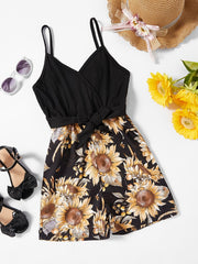 Toddler Girls Sunflower Graphic Cami Rompers Jumpsuits
