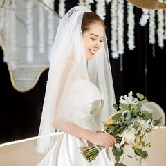 Wedding Head Veil Faux Pearl Single Layer Tulle Comb
