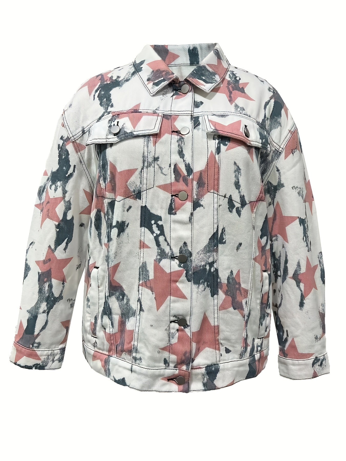 Women's Plus Star Print Denim Jacket