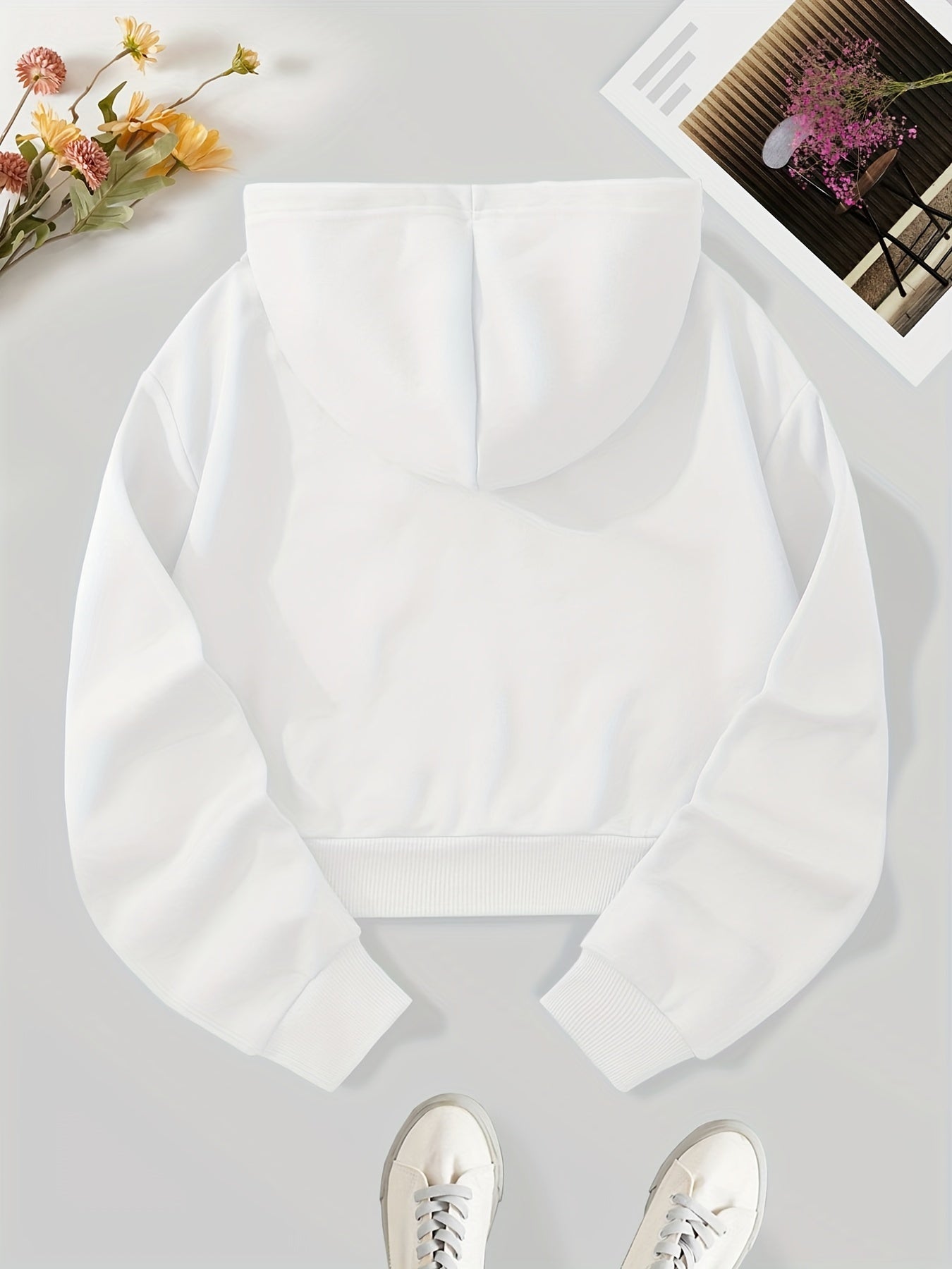 Solid Cropped Hoodies Drawstring Sweatshirt